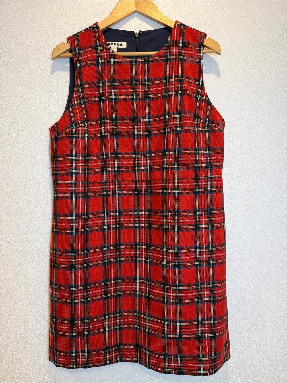 Boden Red Tartan Sleeveless Dress Festive Plaid Holiday Tartan Dress US 10P